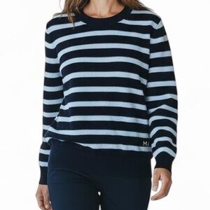 Marc Jacobs Striped Crewneck Knit Sweater Navy Light Blue Preppy Coastal XL Chic